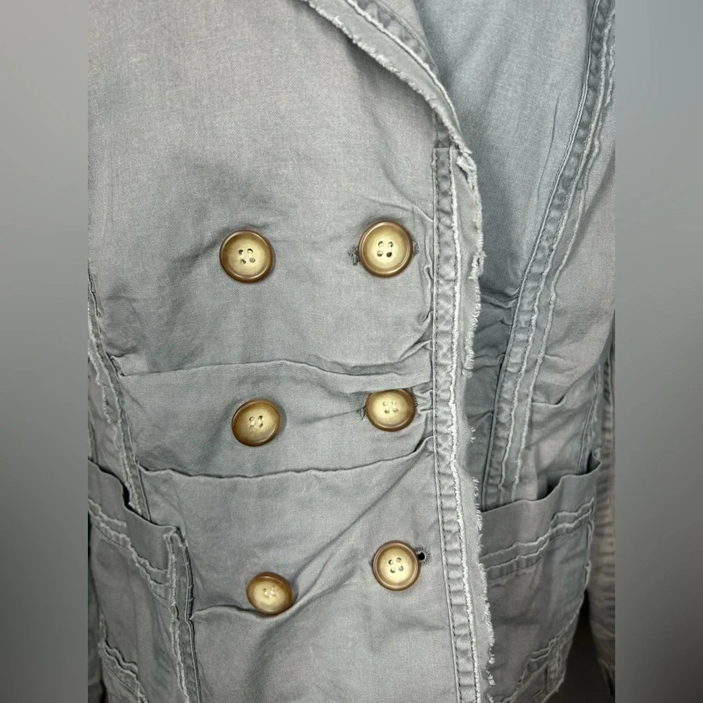 Sundance Gray Cotton Distressed Double Breasted Jacket Size L